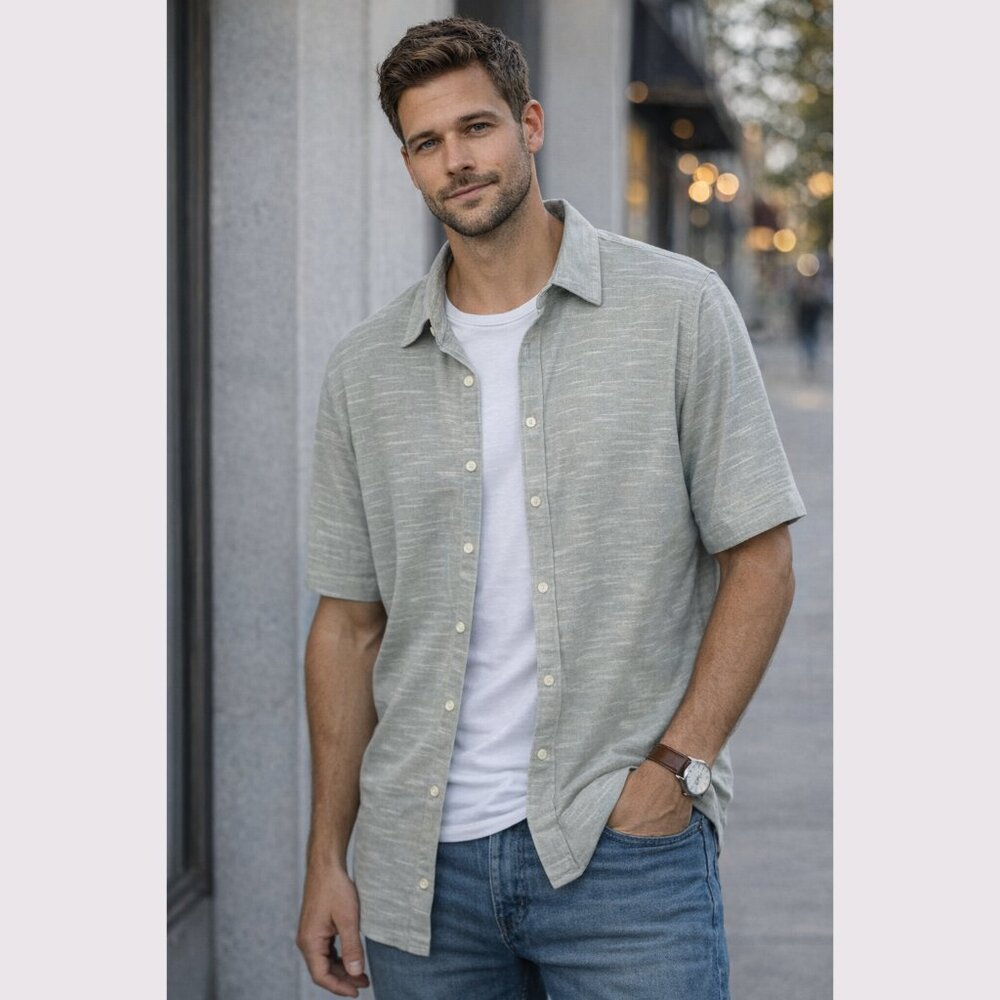 Crazy Horse Linen Look Button Down Shirt XXL Mens Short Sleeve Lightweight Shirt